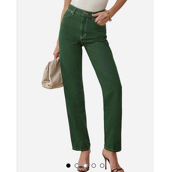 Reformation Denim - Reformation Cowboy High Rise Straight Leg Jeans Emerald Green Size 26